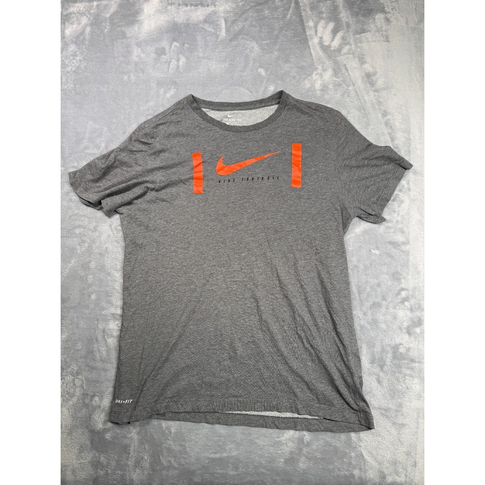 Nike Dri Fit T Shirt Mens Large Heather Gray Swoosh Logo Football Sportswear